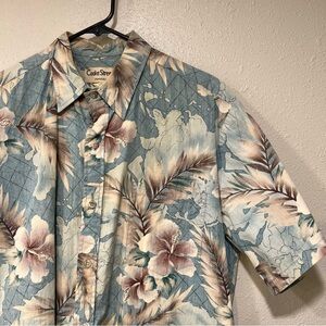 VINTAGE Cooke Street Hawaiian Shirt Size Large Single Stitch Blue White Floral